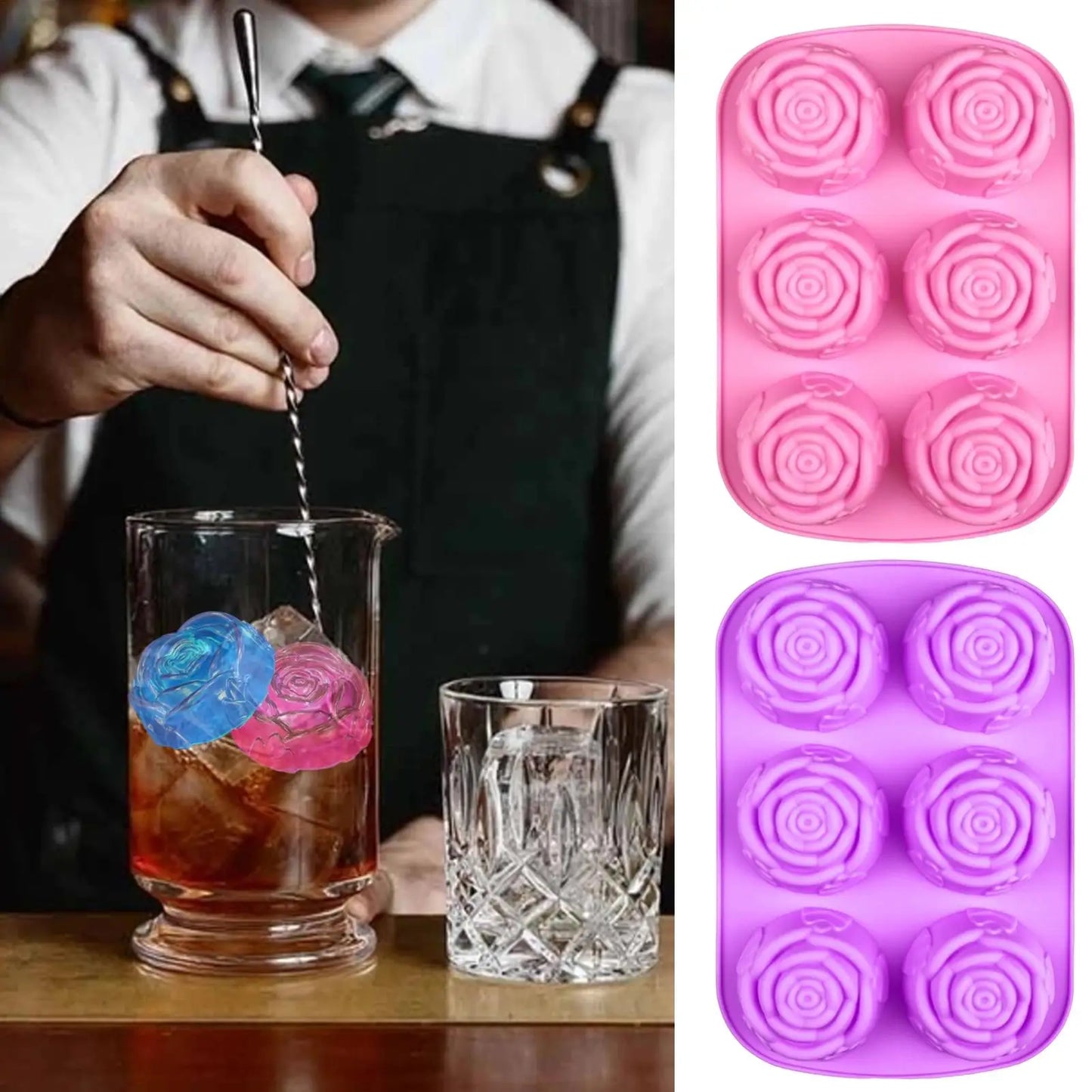 3D Rose Silicone Mold – 6 Cavity Ice, Chocolate & Baking