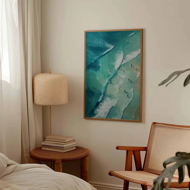 Blue Ocean Surfing Canvas Wall Art Print | Beach Home Decor