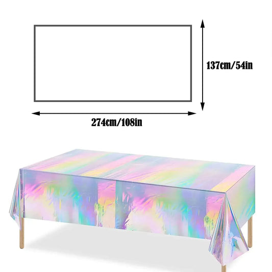 Iridescent Holographic Party Tablecloth 137x274cm | Waterproof Party Tablecloth Peaceful Pleasures Health and Wellness