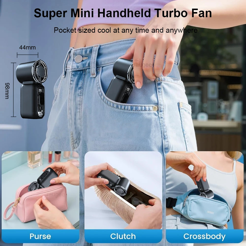 Mini Portable Handheld Fan – USB Rechargeable with Digital Display