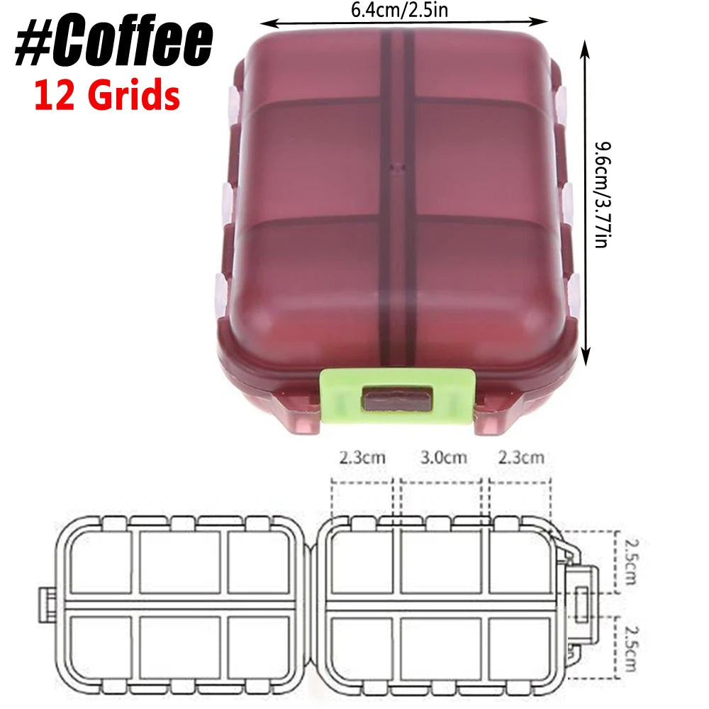 1Pcs Portable Travel Med Wallet for 10/12 Grids, Pocket Pill Box Dispenser Suitable for Storing Fish Oil Vitamin Medication, Etc Peaceful Pleasures Health and Wellness Coffee-12 Grids