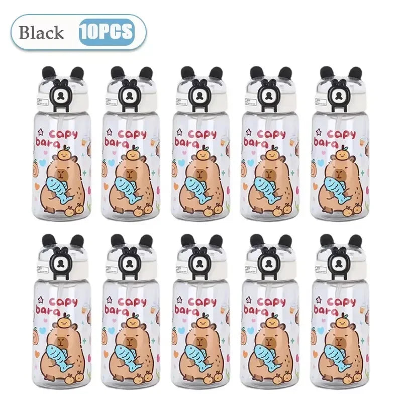 Capybara Cartoon Water Bottle 500ml Kids Sports Straw Cup