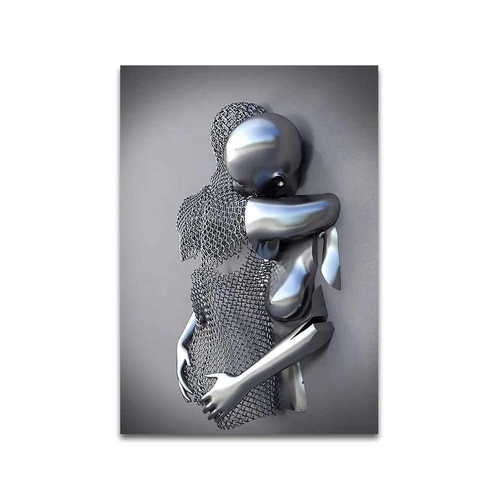 Abstract Couple Portrait Canvas Wall Art | Nordic Pop Print