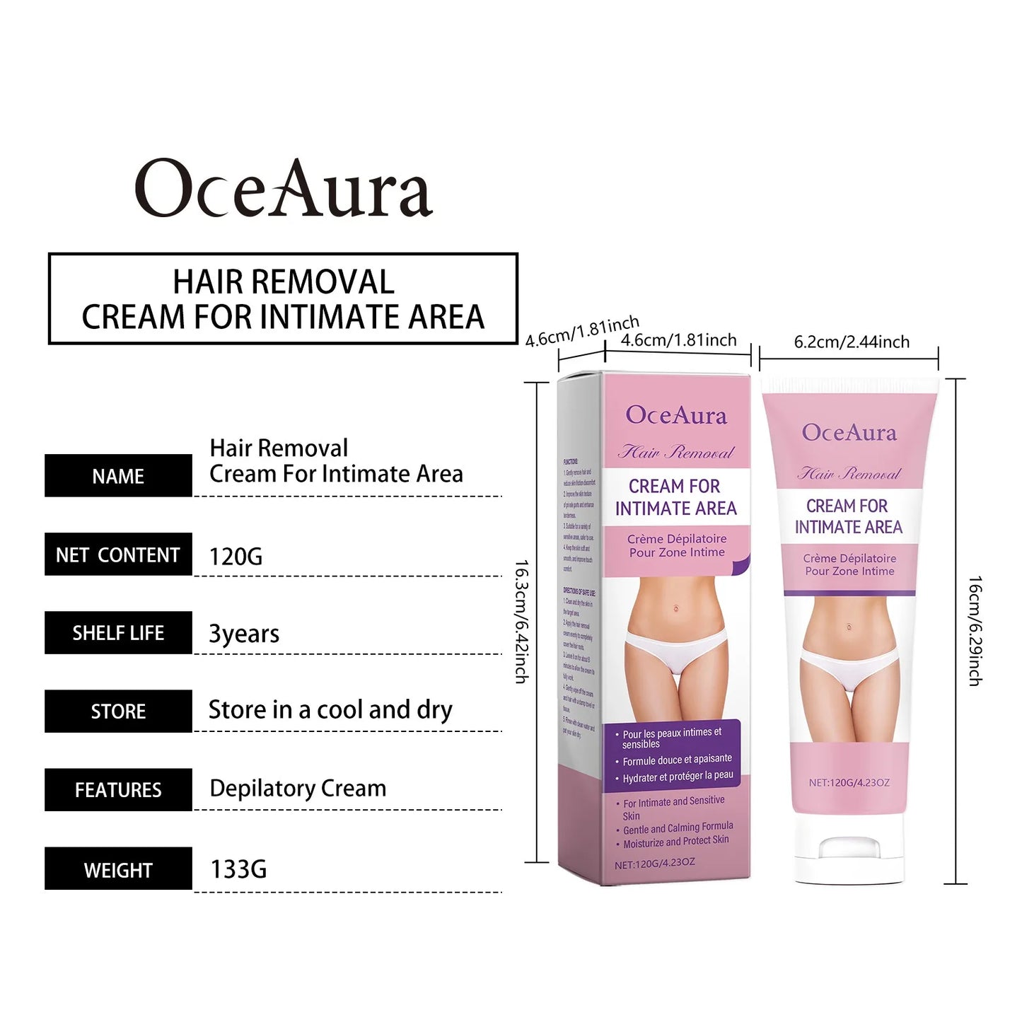 OceAura Sensitive Skin Hair Removal Cream | Bikini & Body
