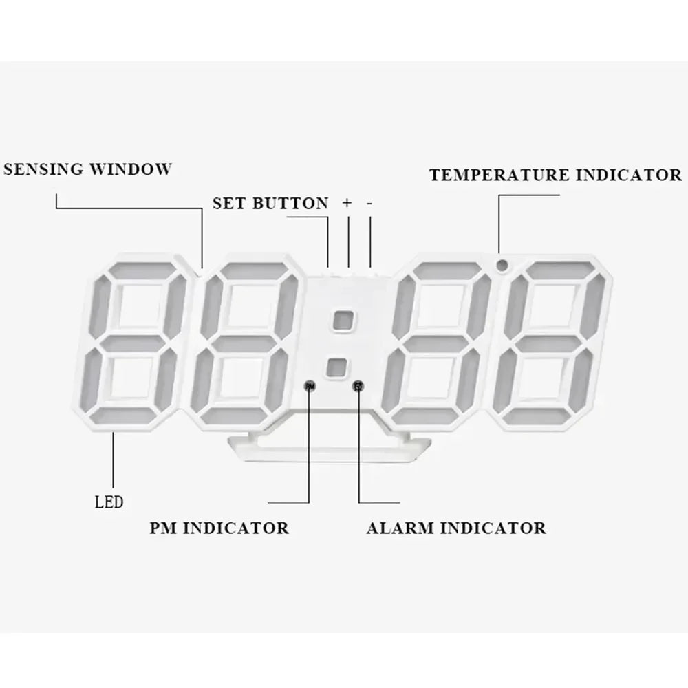 Large 3D LED Digital Wall Clock | Calendar & Temperature