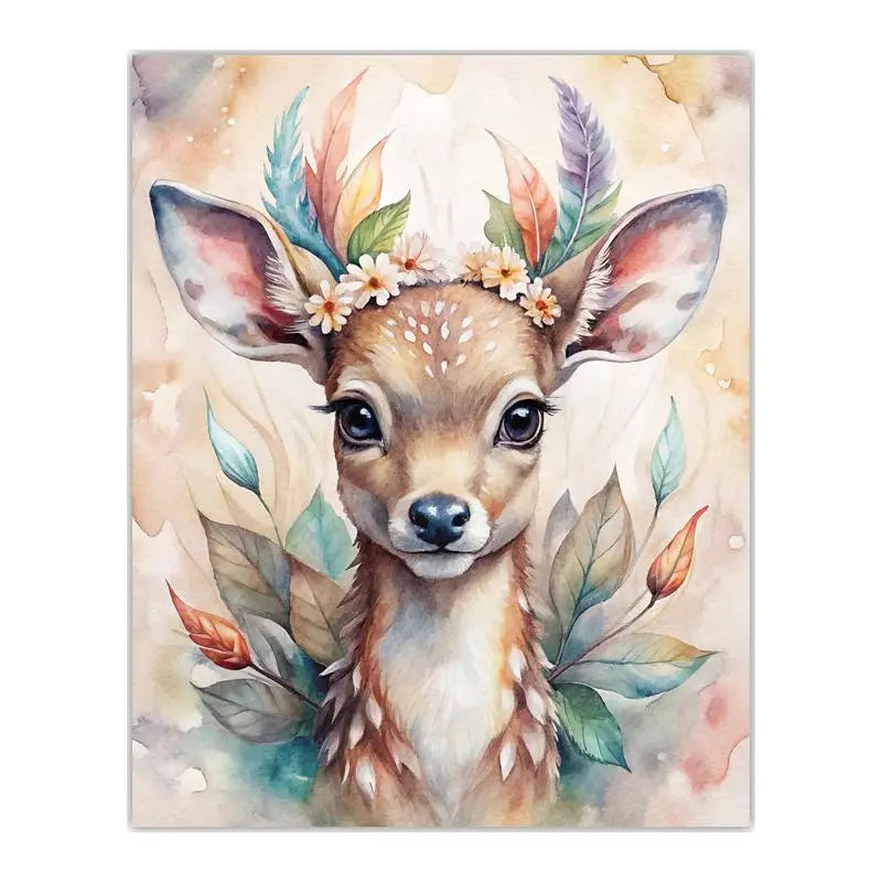 Woodland Animal Floral Wreath Canvas Print | Nursery Wall Art Canvas Wall Art Print Peaceful Pleasures Health and Wellness