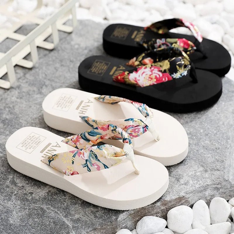 Women's Satin Print Flip-Flops | Non-Slip Summer Beach Sandals