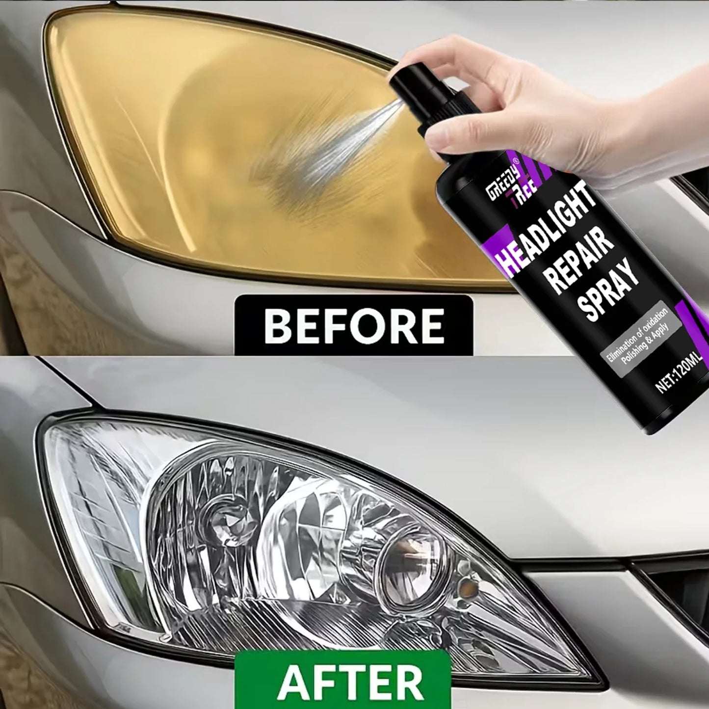 Ceramic Headlight Restoration Spray Kit 4.05oz – Removes Yellowing