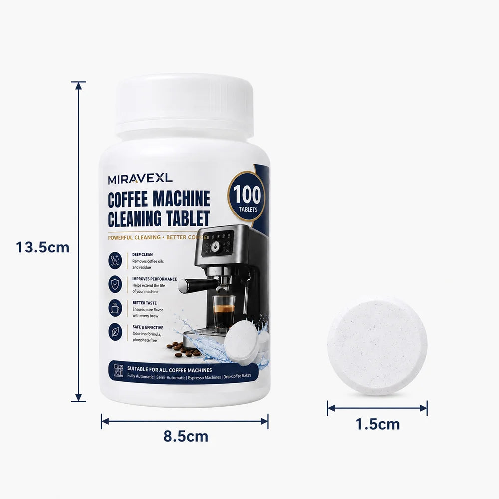 MIRAVEXL 100-Pack Coffee Machine Cleaning Tablets | Espresso & Drip