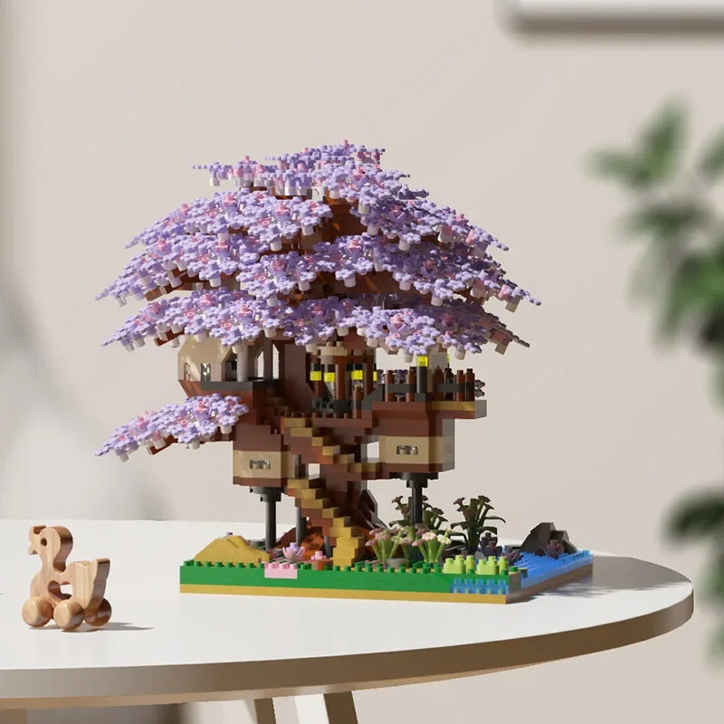 DIY Sakura Tree Building Blocks Cherry Blossom Bricks Light Treehouse