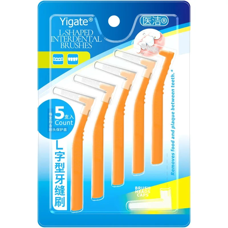 5pcs L-shaped Orthodontics Braces Interdental Brush Clean Between Teeth Mini Toothbrush Inter Dental Cleaning Travel Portable Peaceful Pleasures Health and Wellness orange 1.2-1.5mm
