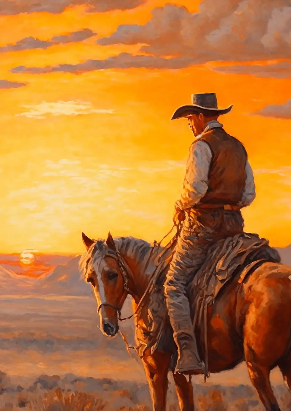 Impressionist Cowboy & Horse Canvas Wall Art | Wild West Print