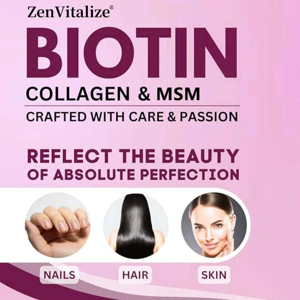 Biotin + Collagen Capsules - Promotes Hair Growth, Anti-Aging, Supports Joints & Bones, Stronger Nails, Beauty Health Peaceful Pleasures Health and Wellness