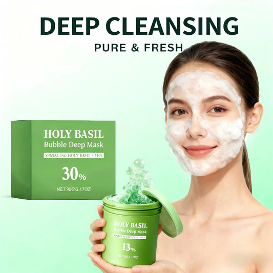 Holy Basil Bubble Deep Cleansing Face Mask – Pores & Oil 90g Bubble Cleansing Mask Peaceful Pleasures Health and Wellness