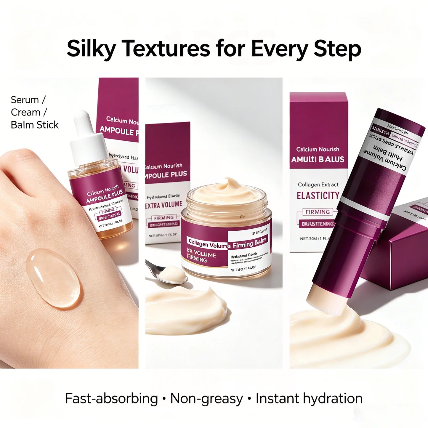 Korean Calcium Collagen Moisturizer, Balm & Firming Essence Set