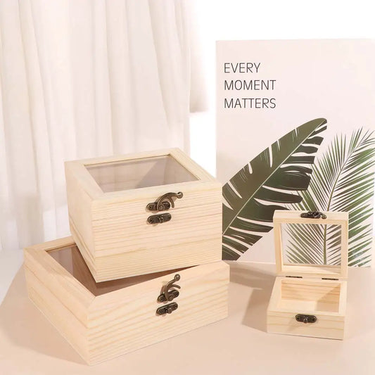 Wooden Storage Box with Glass Lid – Jewelry & Candy Display Decorative Storage Box Oasis Select