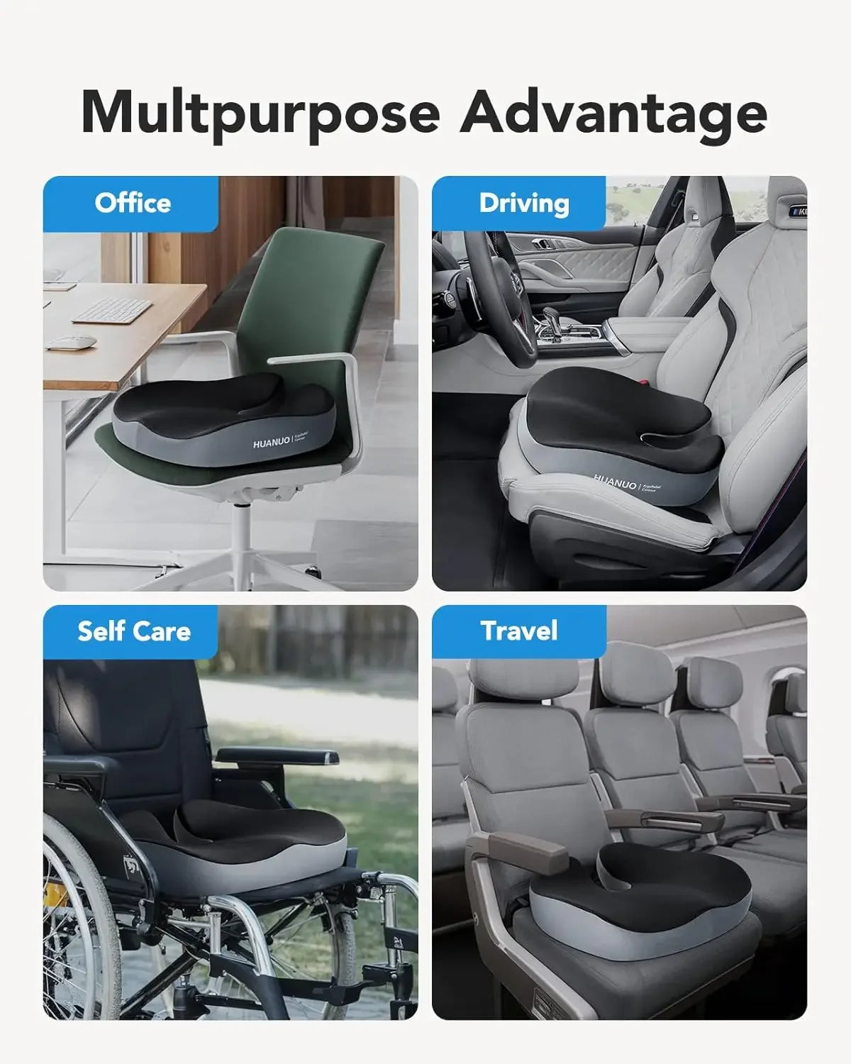Ergonomic Memory Foam Seat Cushion for Office Chairs, Car Seats & Wheelchairs - Extra Large, Anti-Slip, Pain Relief Peaceful Pleasures Health and Wellness