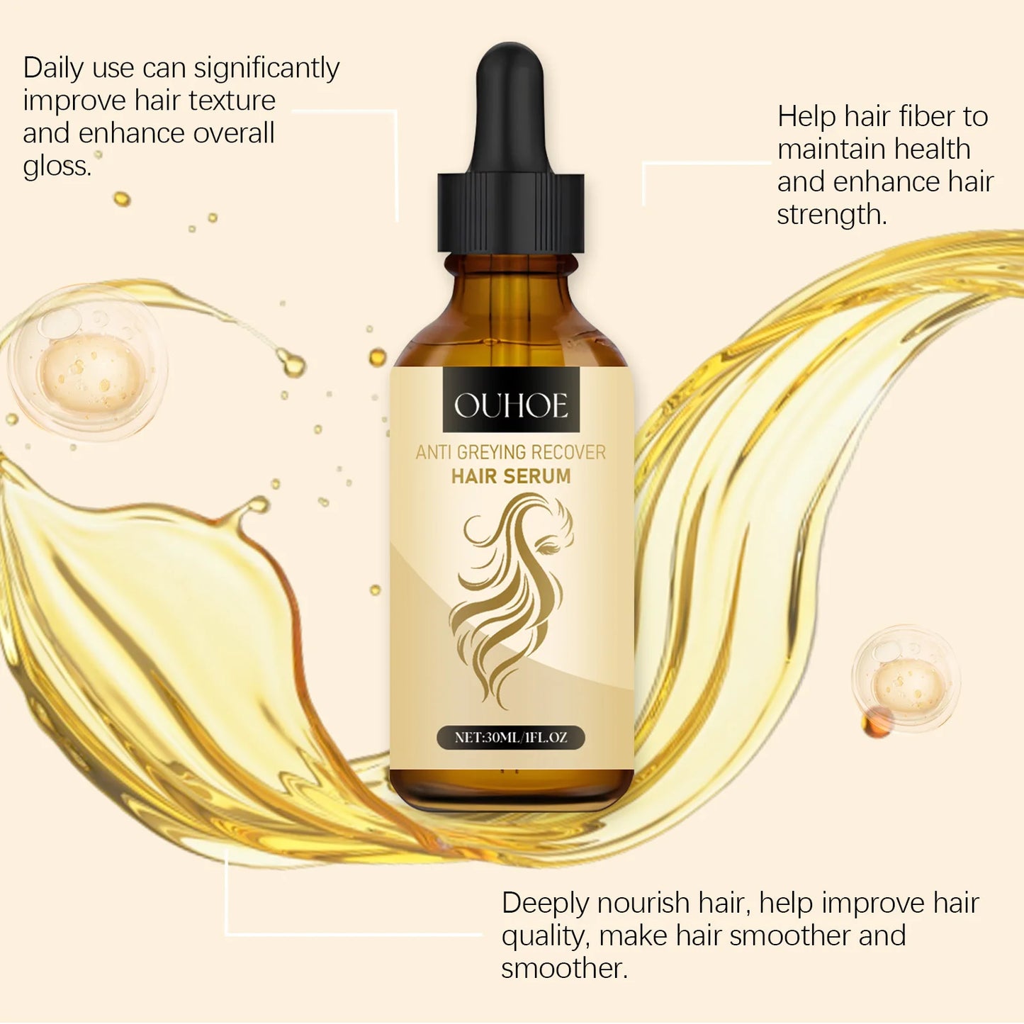 Darkening Hair Oil – Natural Grey & White Hair Repair Essence