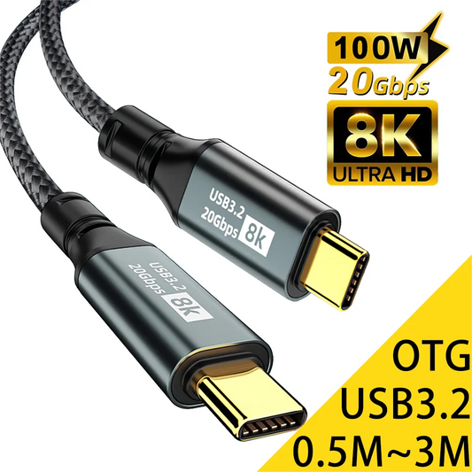 USB-C to USB-C Cable 100W PD 20Gbps 8K Nylon Braided