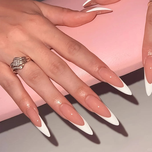 24pcs Spicy Girl Style False Nails Pointed Tip Press On Nails Classic White French Fake Nail Detachable Simple Manicure Nail Art Peaceful Pleasures Health and Wellness style1