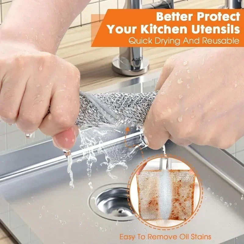 Steel Wire Scrubbing Cloths – Double Layer Kitchen Cleaning Pads 5pc