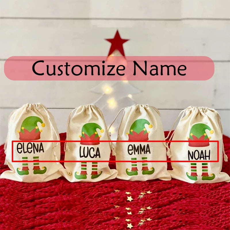 4-Pack Personalized Custom Name Elf Christmas Treat Bags