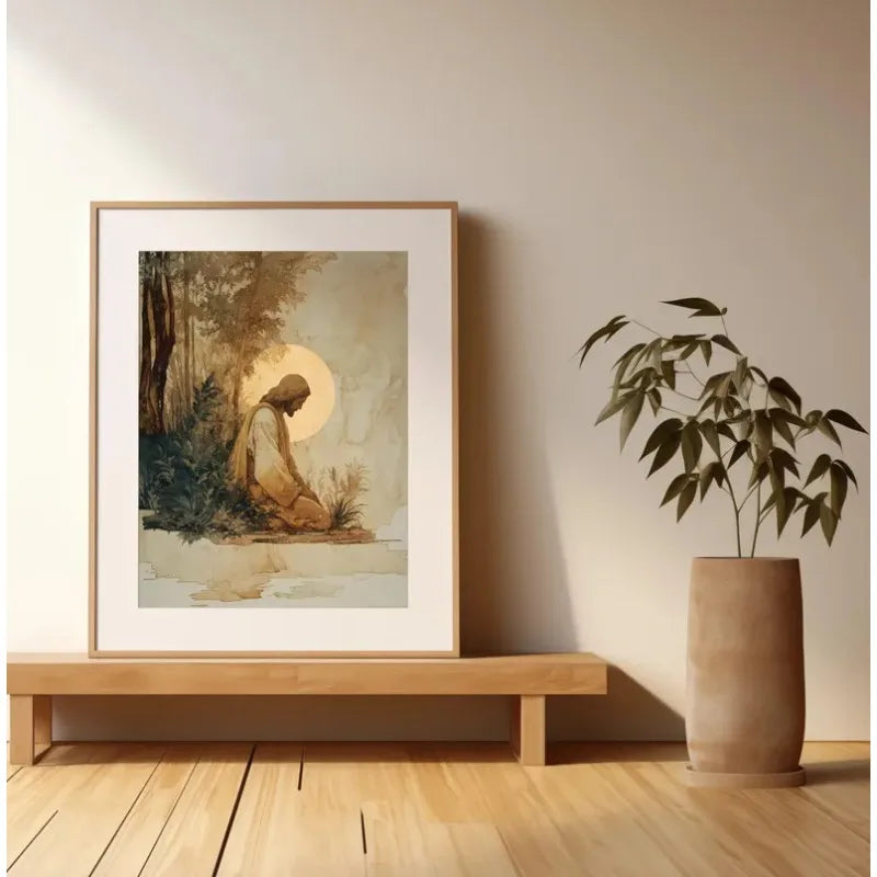 Retro Watercolor Jesus with Children Portrait Christian Religious Poster Canvas Painting Wall Art Pictures Home Decor Gift Peaceful Pleasures Health and Wellness