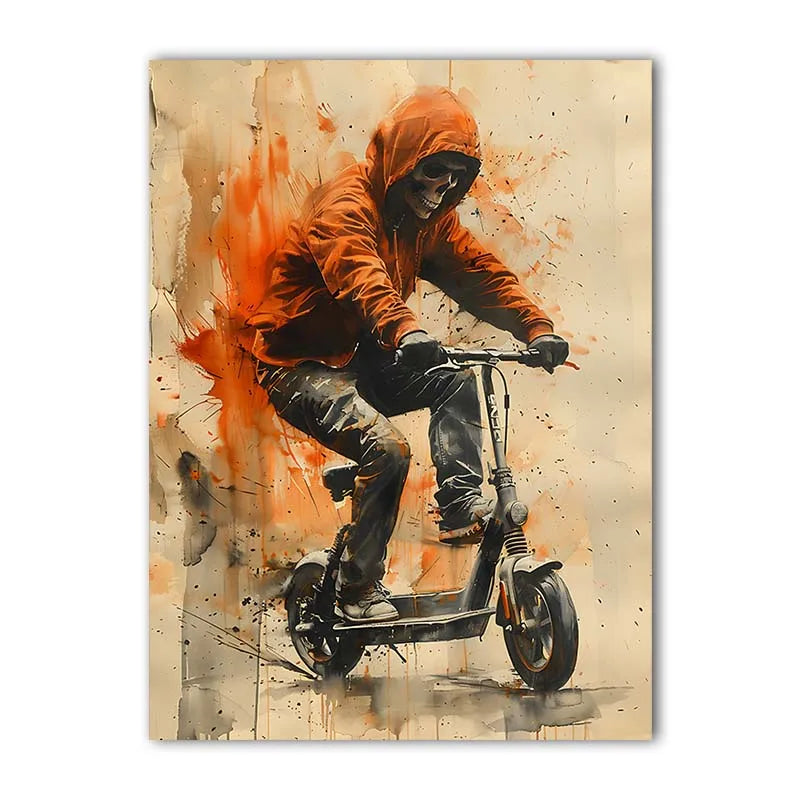 Watercolor Skeleton Scooter Canvas Wall Art | Modern Poster Canvas Wall Art Peaceful Pleasures Health and Wellness 03 20x25cm No Frame China Mainland