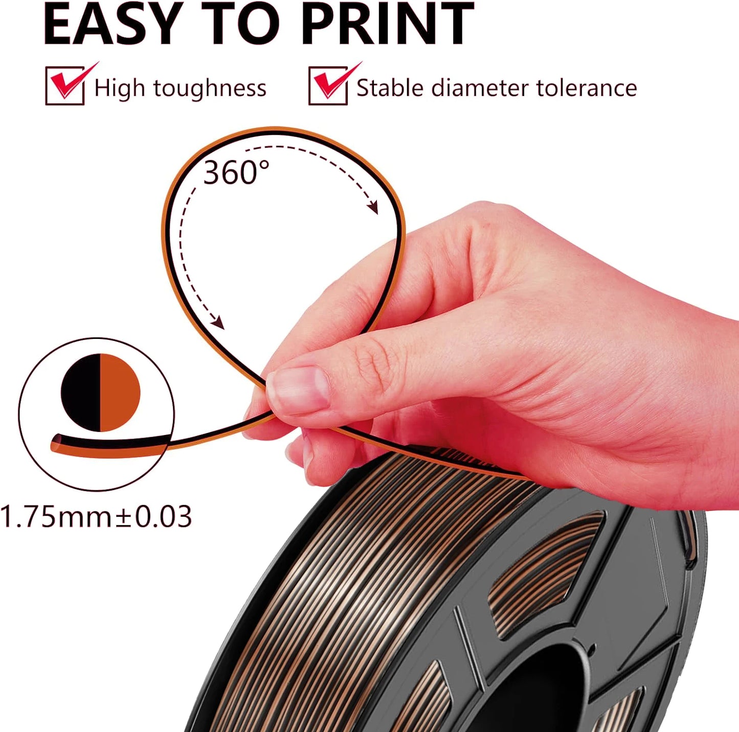 Silk Dual Color PLA Filament 1.75mm Bicolor Two-Tone 3D Print