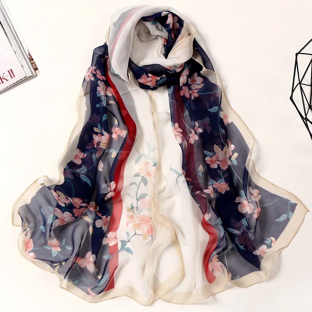 Women's Ink Lotus Chiffon Scarf – Lightweight Floral Print