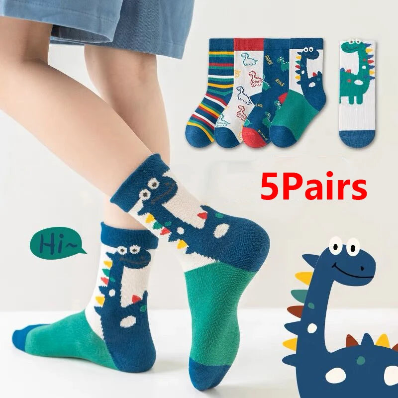 Kids Dinosaur Cartoon Socks 5 Pairs | Boys & Girls Ages 1–12