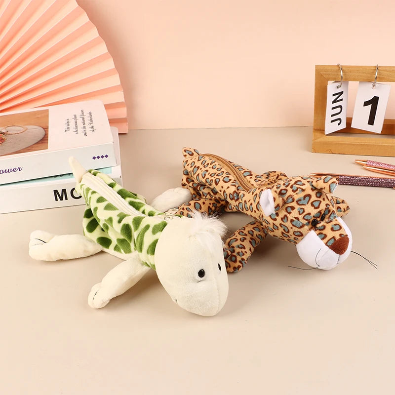 Cute Animal Plush Pencil Case – Lion Tiger Bear Pen Pouch