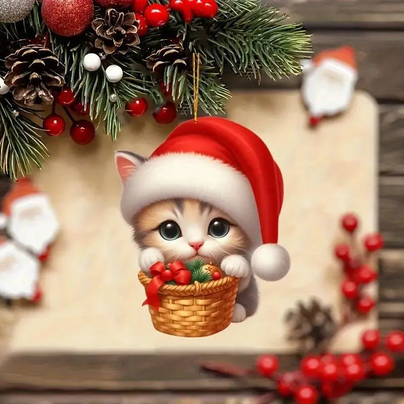 2D Acrylic Cat Christmas Ornament | Funny Xmas Tree Pendant