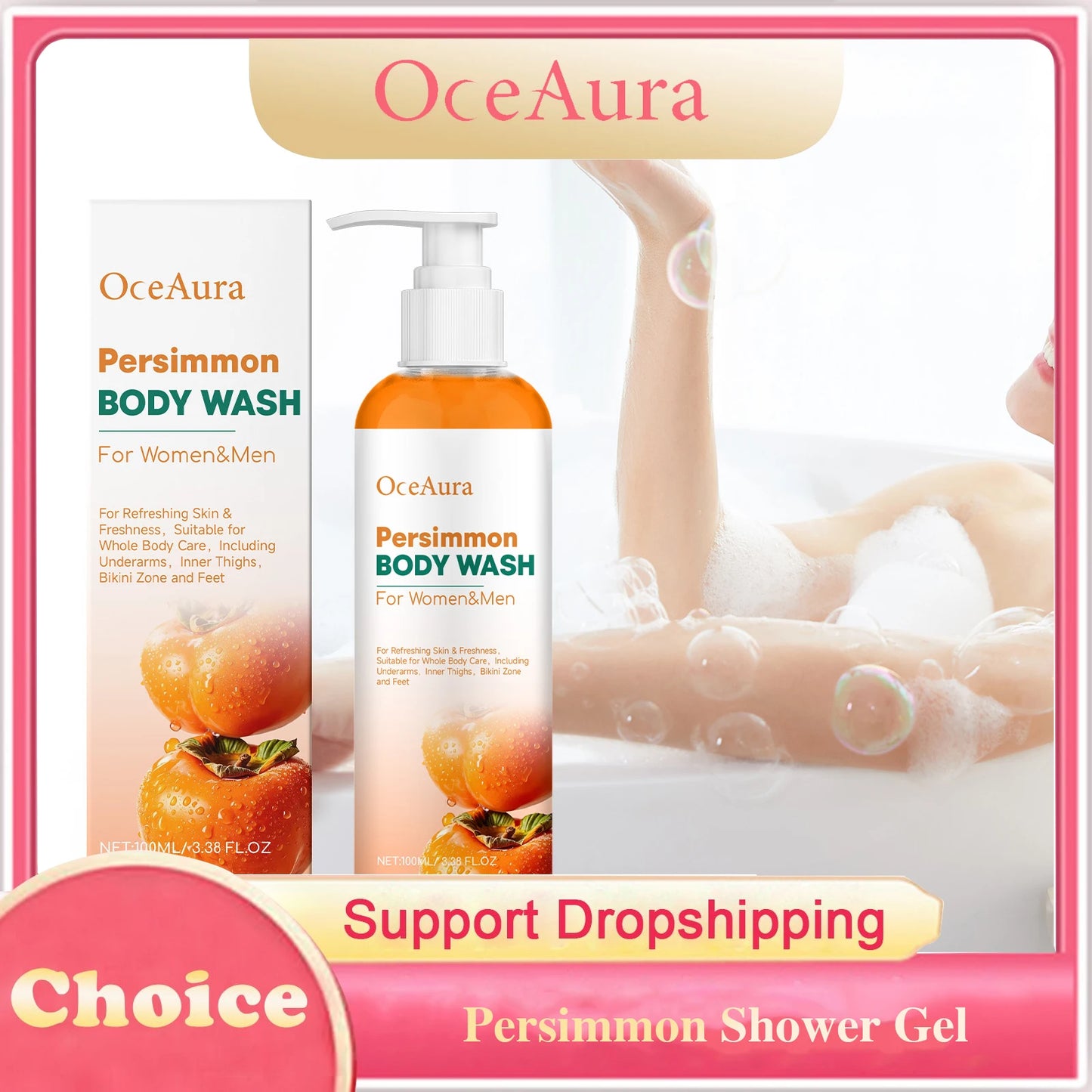 Persimmon Shower Gel Moisturizing Cleansing Brightening Anti-Dryness Body Odor Remover Smoothing Rich Foam Hydrating Body Wash Peaceful Pleasures Health and Wellness