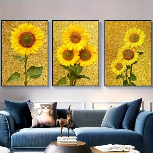 3-Piece Sunflower Canvas Wall Art | Modern Unframed Poster Set Canvas Wall Art Peaceful Pleasures Health and Wellness