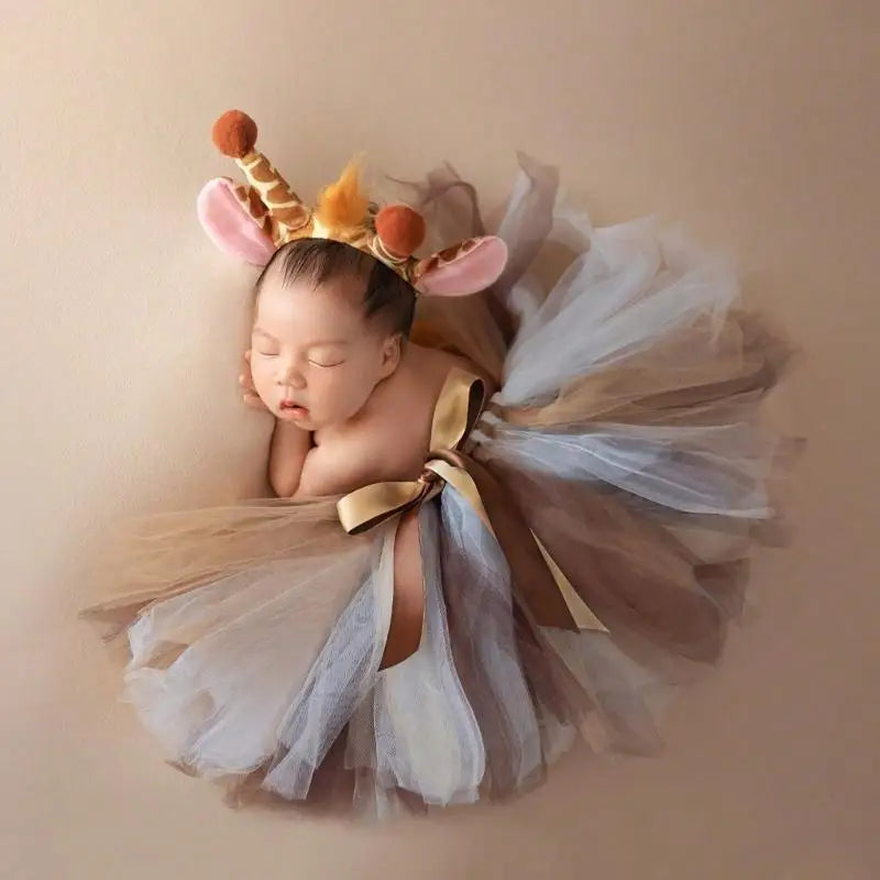 Baby Photography Outfit – Skirt & Reindeer Headband Set 0–12M