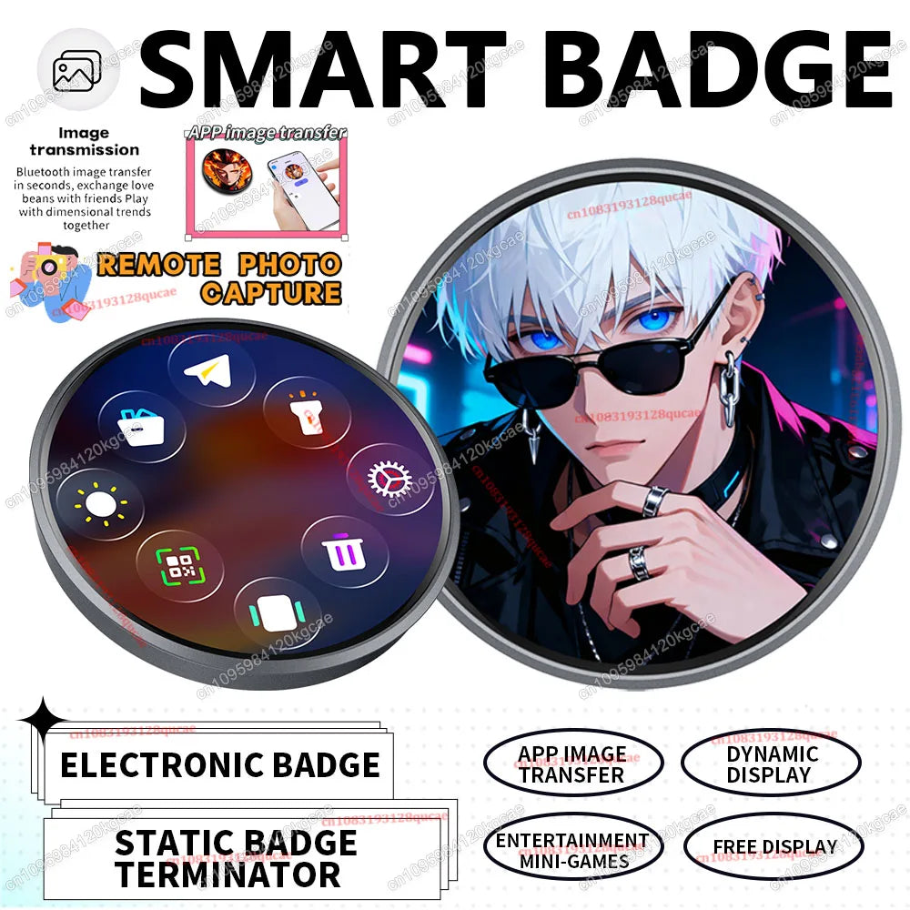Electronic Badge HD Display Screen Bluetooth GIF Video Playback Touch Screen LED Audible Video Play Dynamic Smart Badge Fans New Peaceful Pleasures Health and Wellness