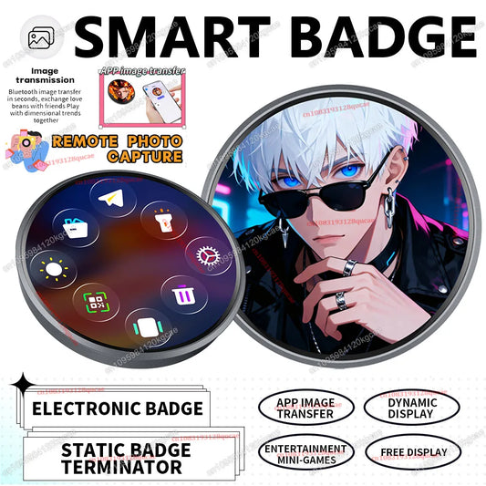 Electronic Badge HD Display Screen Bluetooth GIF Video Playback Touch Screen LED Audible Video Play Dynamic Smart Badge Fans New Peaceful Pleasures Health and Wellness