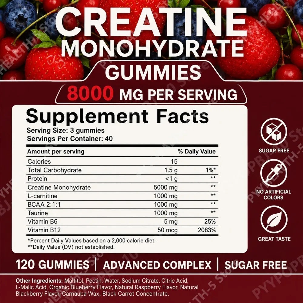 Sugar-Free Creatine Monohydrate Gummies 8000mg + Vitamins