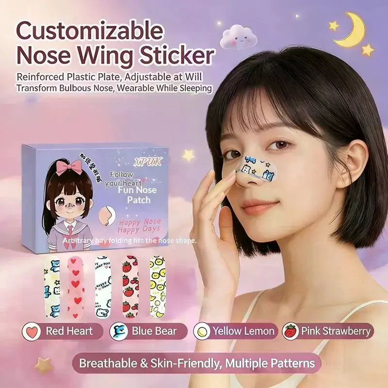 10/20/30 Pcs Cartoon Pattern Self-shaping Nose Splint Nose Adhesive Tape Nose Shape Corrector Provide External Support Fixation Peaceful Pleasures Health and Wellness