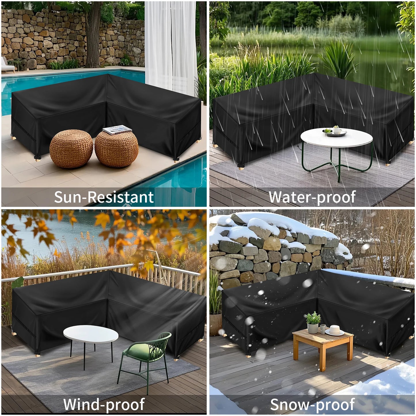 Waterproof Garden Furniture Cover L-Shaped Lounge Cover Sofa Cover for Garden Tarpaulin Corner Sofa Furniture Protective Cover Peaceful Pleasures Health and Wellness