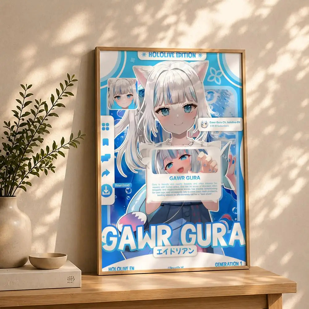 Vtuber G-Gawr GuraS Poster HD Self Adhesive Waterproof Wall Art Ideal for Home Office Dorm Bedroom Great Gift Peaceful Pleasures Health and Wellness White2 15X20cmNoframe