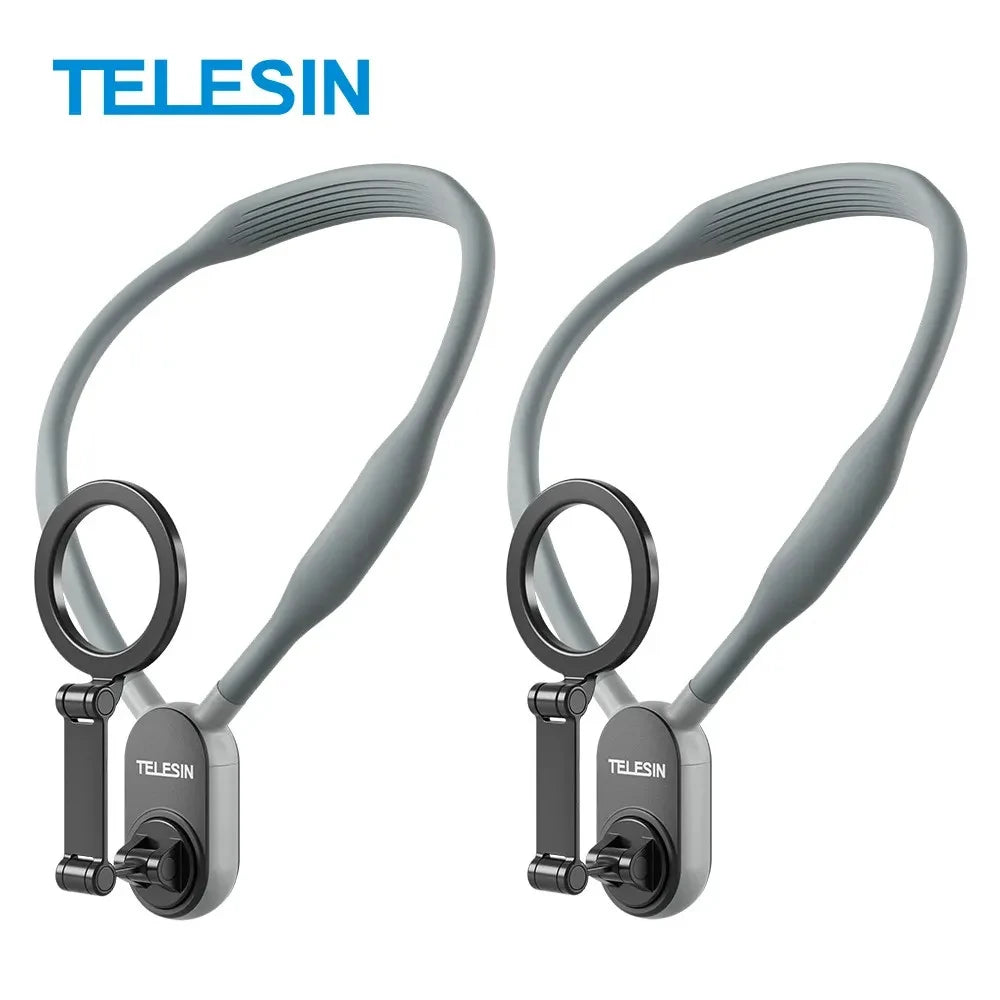 TELESIN Silicone Magnetic Quick Release Neck Mount Hold for IPhone 15 14 13 12 11 10 SAMSUNG HUAWEI XIAOMI Phone Accessories Peaceful Pleasures Health and Wellness 2 Pcs Grey