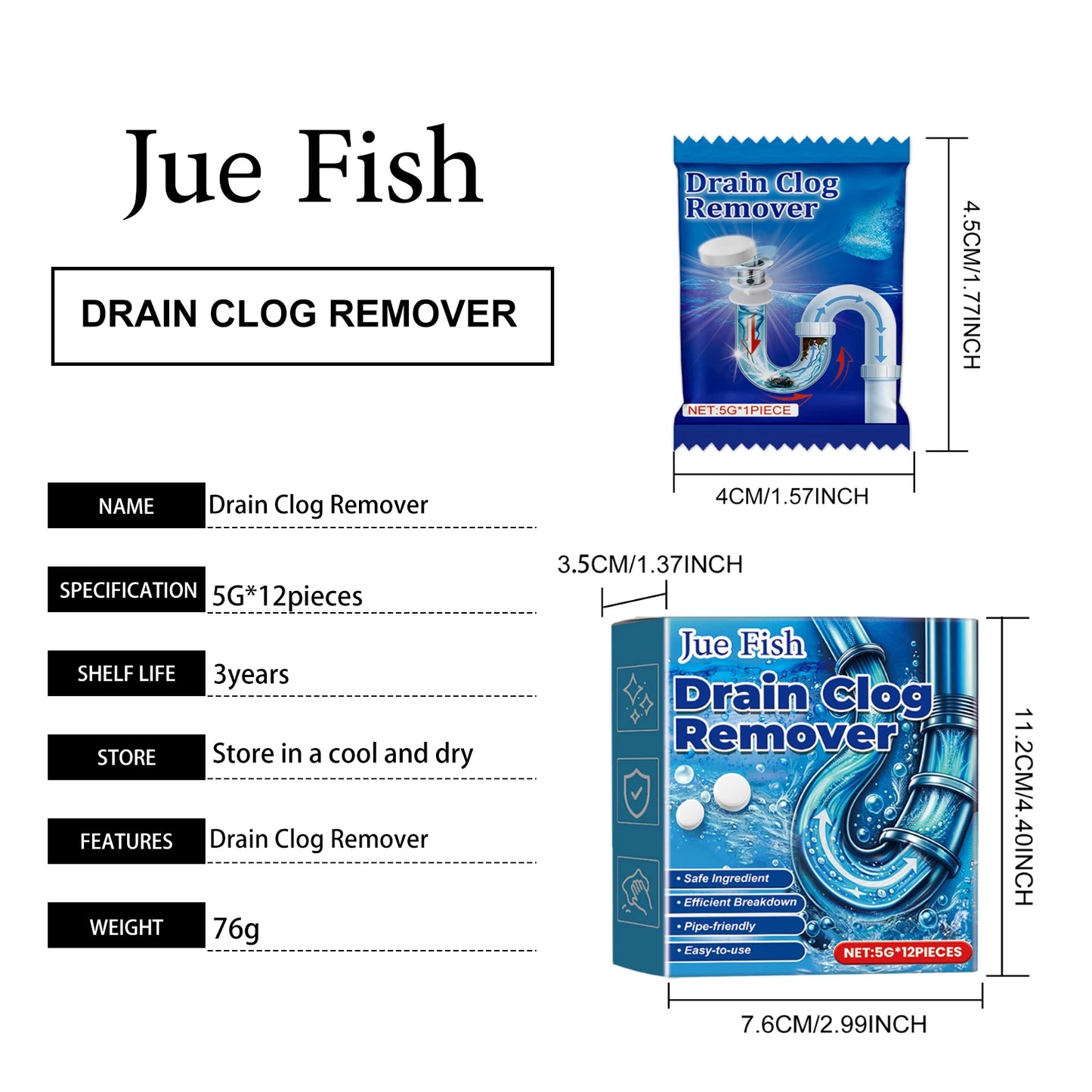 12-Pack Drain Clog Remover Effervescent Tablets | Pipe Cleaner