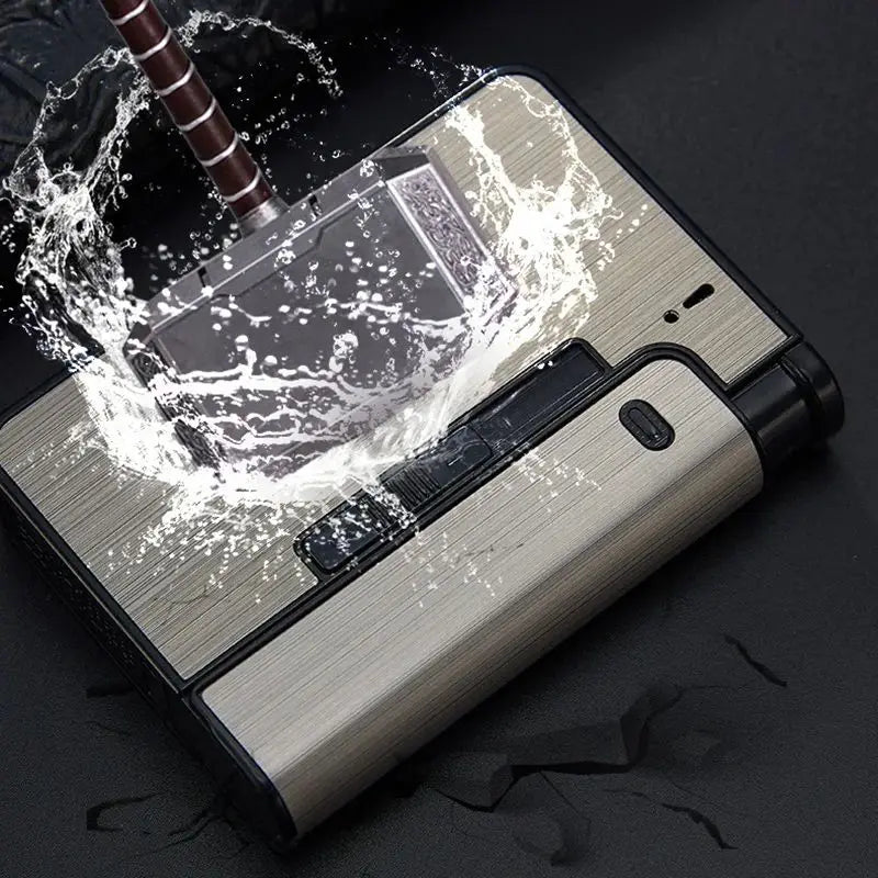 Portable Automatic Cigarette Case Metal Cigarette Holder Box for 10pcs King Size Cigarette Lighter Not Included Gift for Men Dad Peaceful Pleasures Health and Wellness