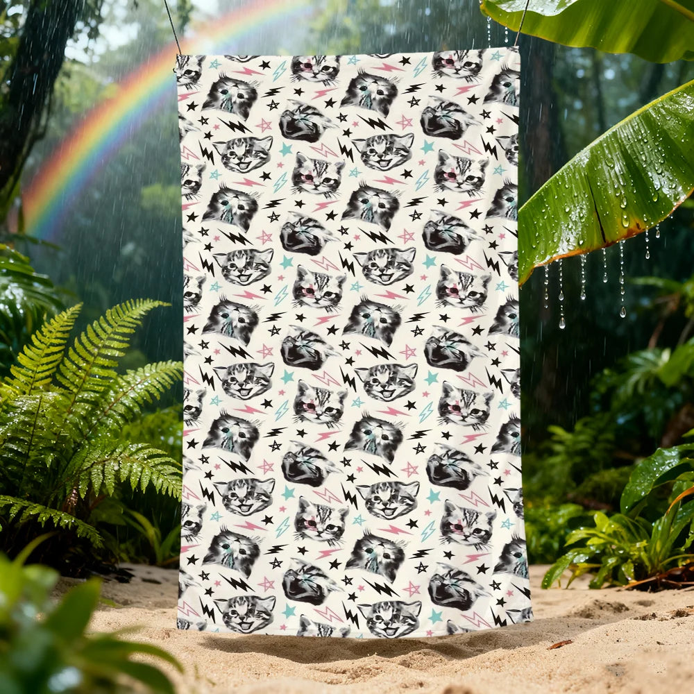 Funny Cartoon Cat Quick-Dry Beach Towel | Soft Pool & Travel Towel Beach Towel Peaceful Pleasures Health and Wellness