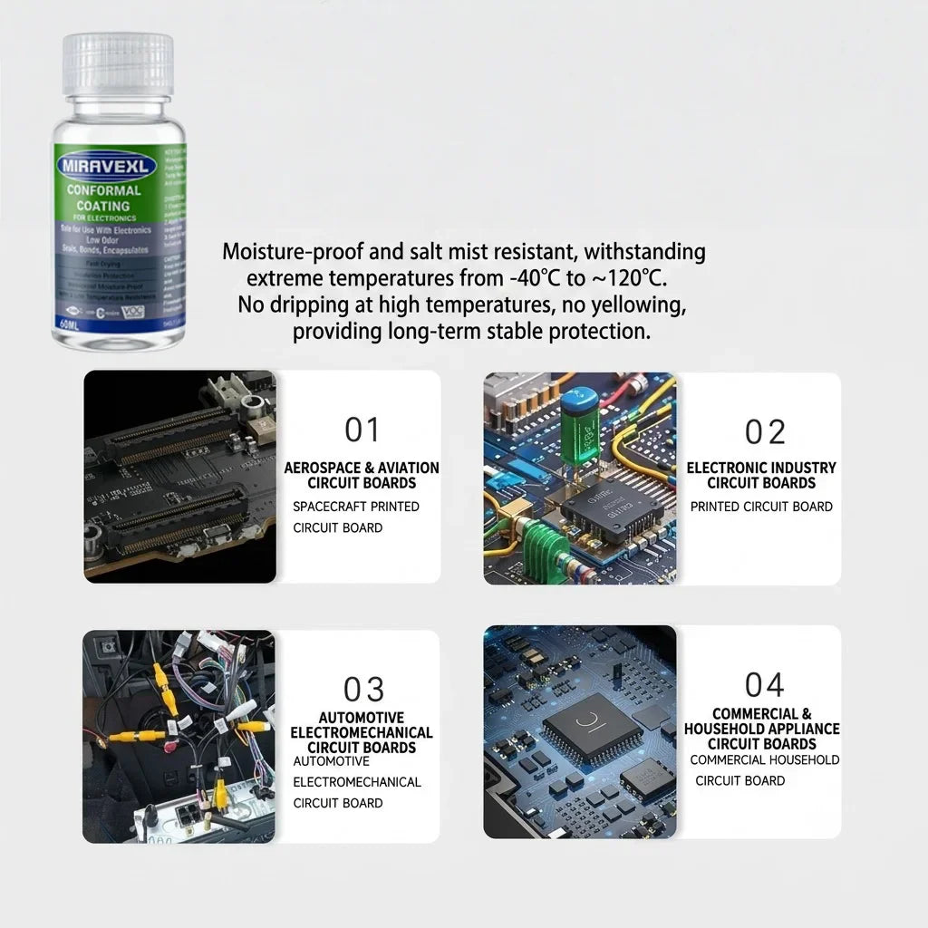 MIRAVEXL Clear Conformal Coating + Brush – Waterproof PCB Varnish