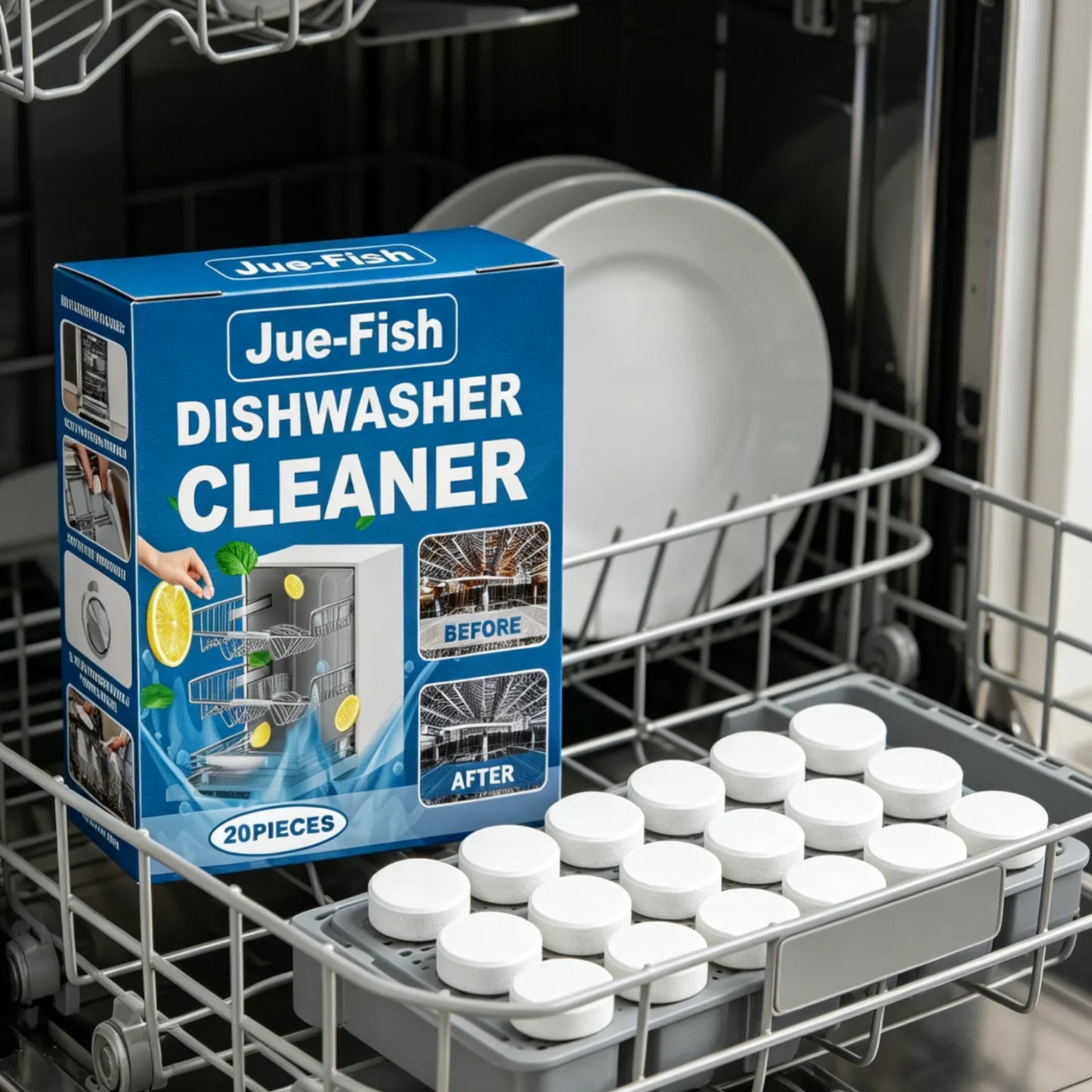 Jue Fish Dishwasher Cleaner Tablets – Descale & Deodorize 20pk