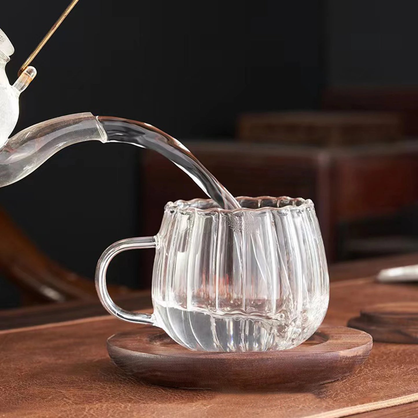 Glass Coffee Drinking Cups Transparent Vertical Pattern Petal Design Cup Suitable for Home Hotels Bars Peaceful Pleasures Health and Wellness