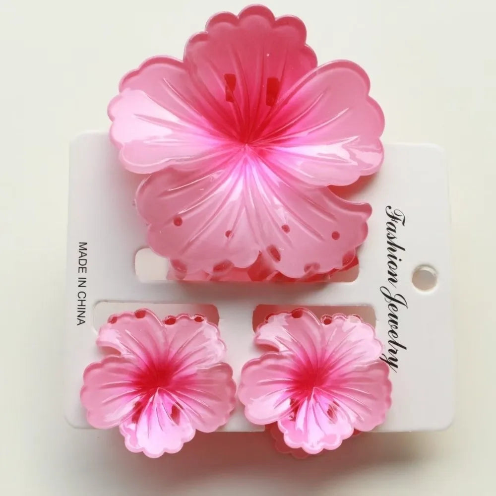 3-Pack Hibiscus Flower Hair Claw Clips – Gradient Summer Set